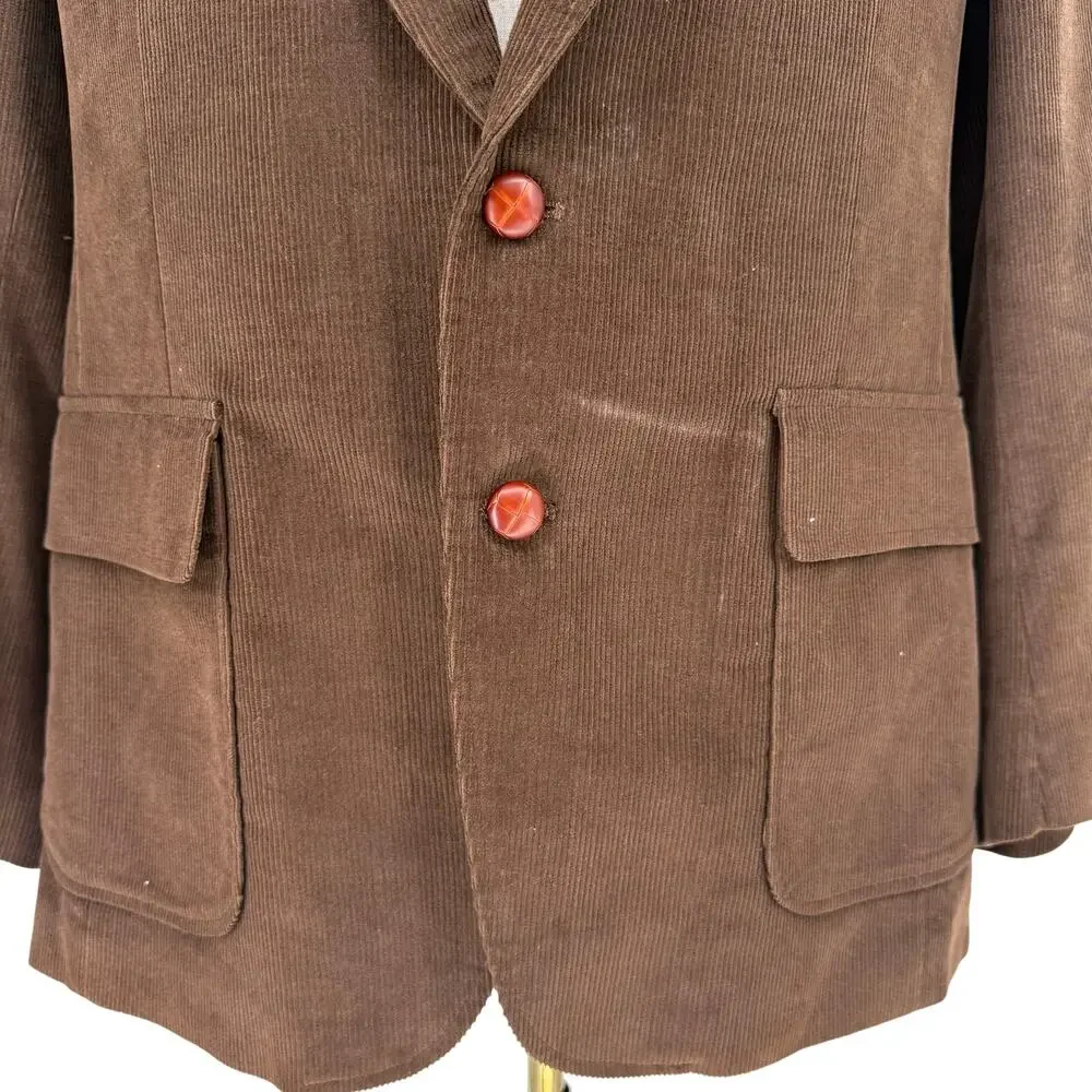 Vintage 1970s Sears Brown Corduroy Blazer Jacket Men's 44R Normcore Retro